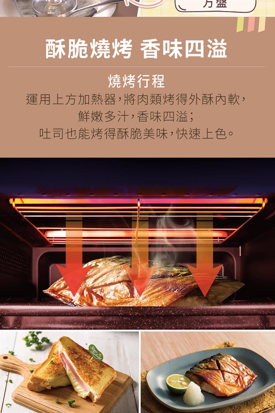 運用上方加熱器,將肉類烤得外酥內軟,