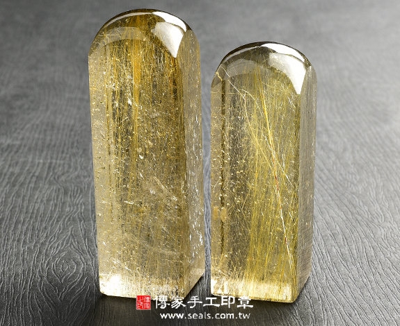 頂級茶黃髮晶(第四款)開運印章印鑑《半手工噴砂》六分，正常高度，單章