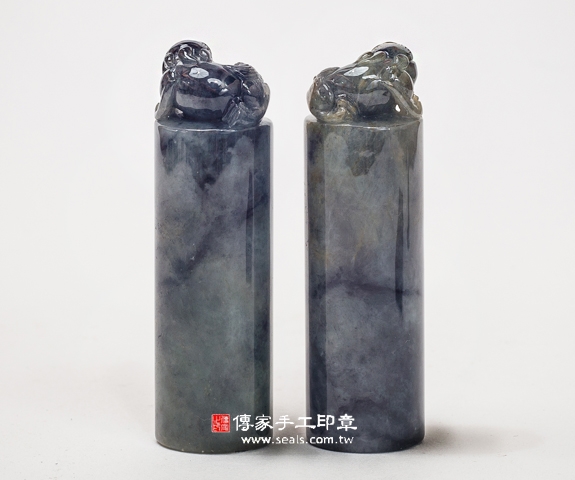 頂級油青種精雕貔貅緬甸玉開運印章印鑑《全手工噴砂》六分正常高度，單