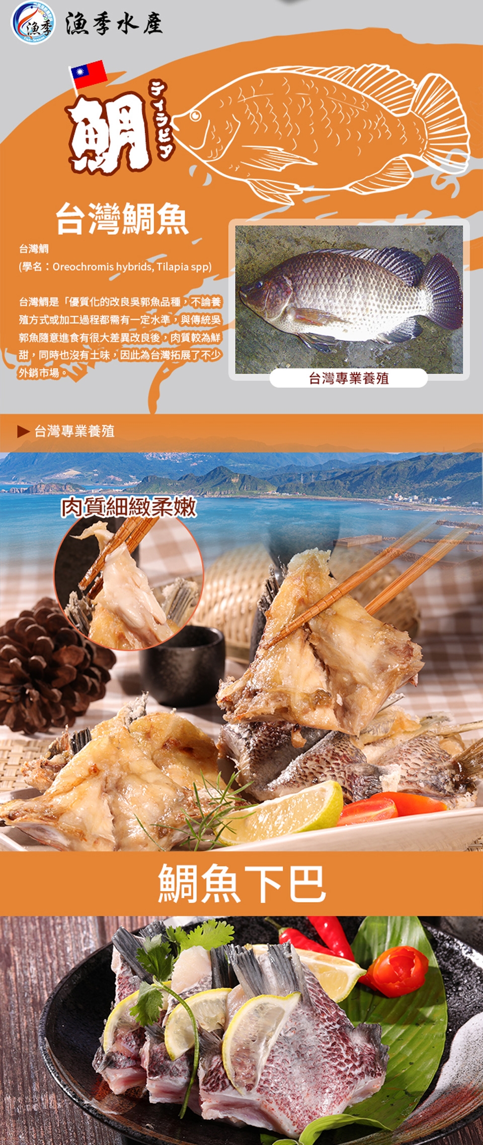 漁季水產鮮凍鯛魚下巴 1000g 10 包 共計6包 鯛魚 鯰魚 Etmall東森購物