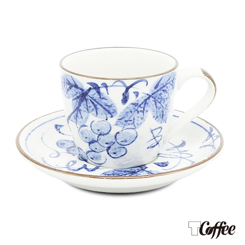 Tcoffee Mila 日式手繪咖啡杯盤組藍染葡萄150ml 水杯 玻璃杯 Etmall東森購物