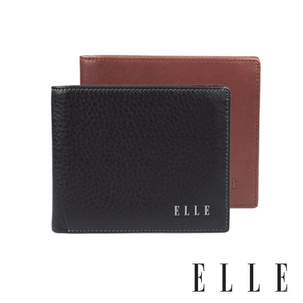 背包族【ELLE HOMME】側翻3面2窗格ELLE精緻牛皮短夾/皮夾/男夾(黑色、淺咖啡色)