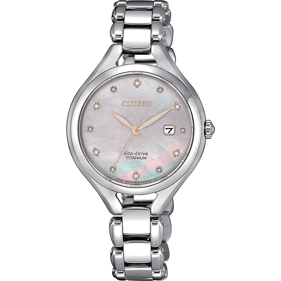 Citizen 星辰 Eco Drive光動能鈦金屬女錶 珍珠貝 Ew2560 86y 光動能女錶 Etmall東森購物