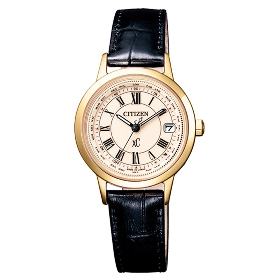 citizen 星辰xc雅典娜电波光动能钛金属时尚皮腕表-限量款28mm(ec1142