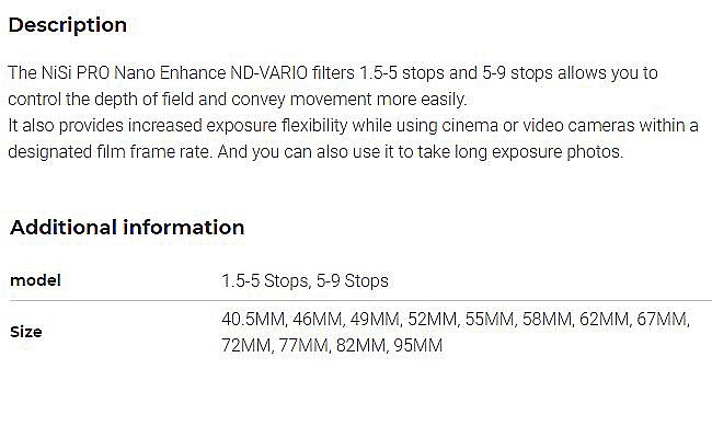 NISI耐司 PRO Nano Enhance ND-VARIO - 詳情1