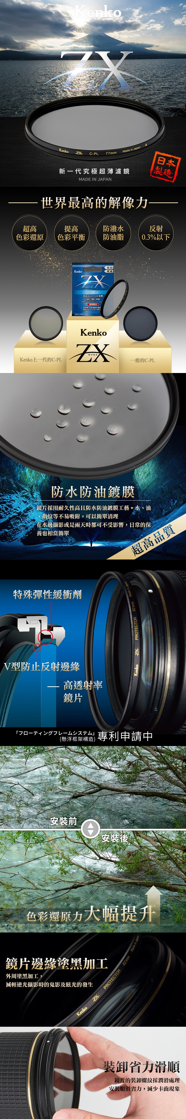 Kenko ZX CPL 77mm 抗污防潑4K/8K高清解析偏光鏡-日本製|會員獨享好康