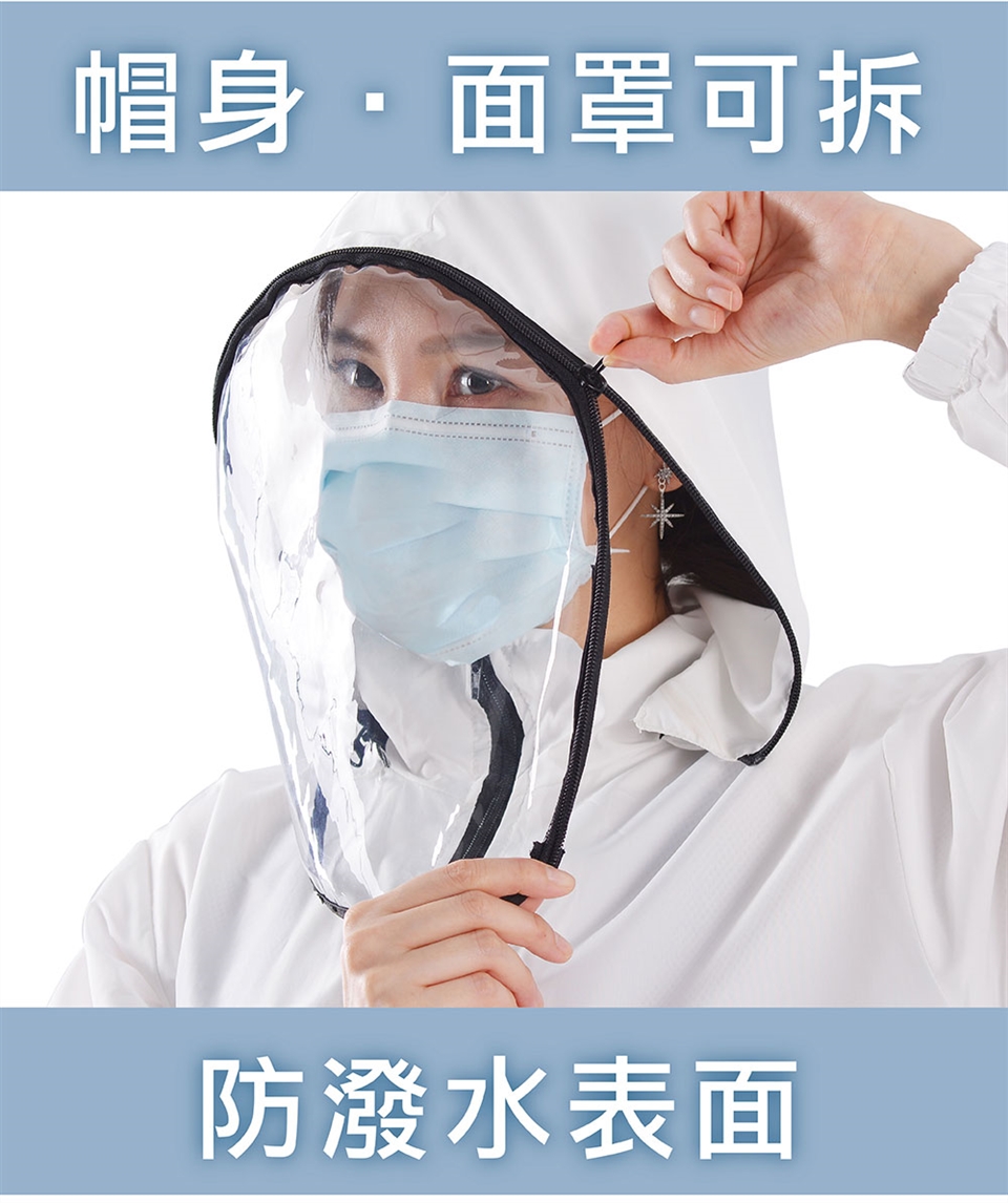 sK搭飛機出國防護衣，台灣製造，專利「銀銅鈦纖維」通過SGS、日本SEK紅色醫療級檢測除病菌率達99.9%以上。 2.防飛沫、防潑水、抗UV、可機洗，給你最安全的生活防護，穿出防護衣的新時尚。