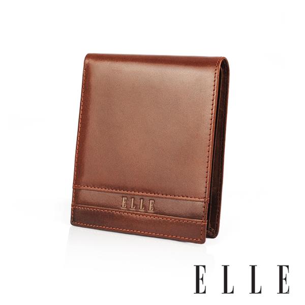 背包族【ELLE HOMME】精緻牛皮 3卡上翻3窗格 皮夾/短夾/男夾(淺咖啡色)