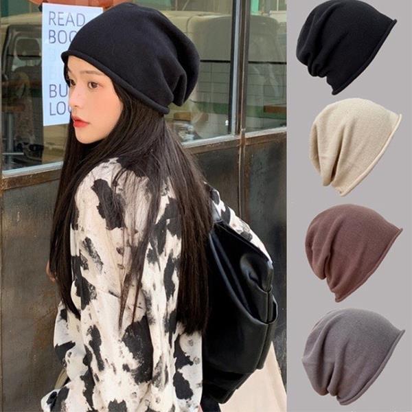 《Caroline》日系寬鬆顯脸臉小時尚純色捲邊堆堆帽針織包頭帽 73618