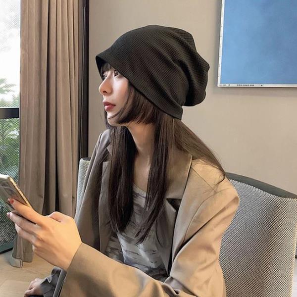 《Caroline》日系季節新款ins原宿風街頭純色針織帽包頭帽百搭黑色帽子男女帽 73549