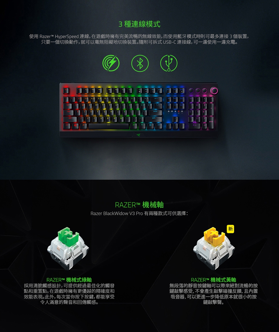 Razer 雷蛇blackwidow V3 Pro 黑寡婦蜘幻彩版v3 Pro 電競鍵盤中文 黃軸 Razer 雷蛇 Etmall東森購物網