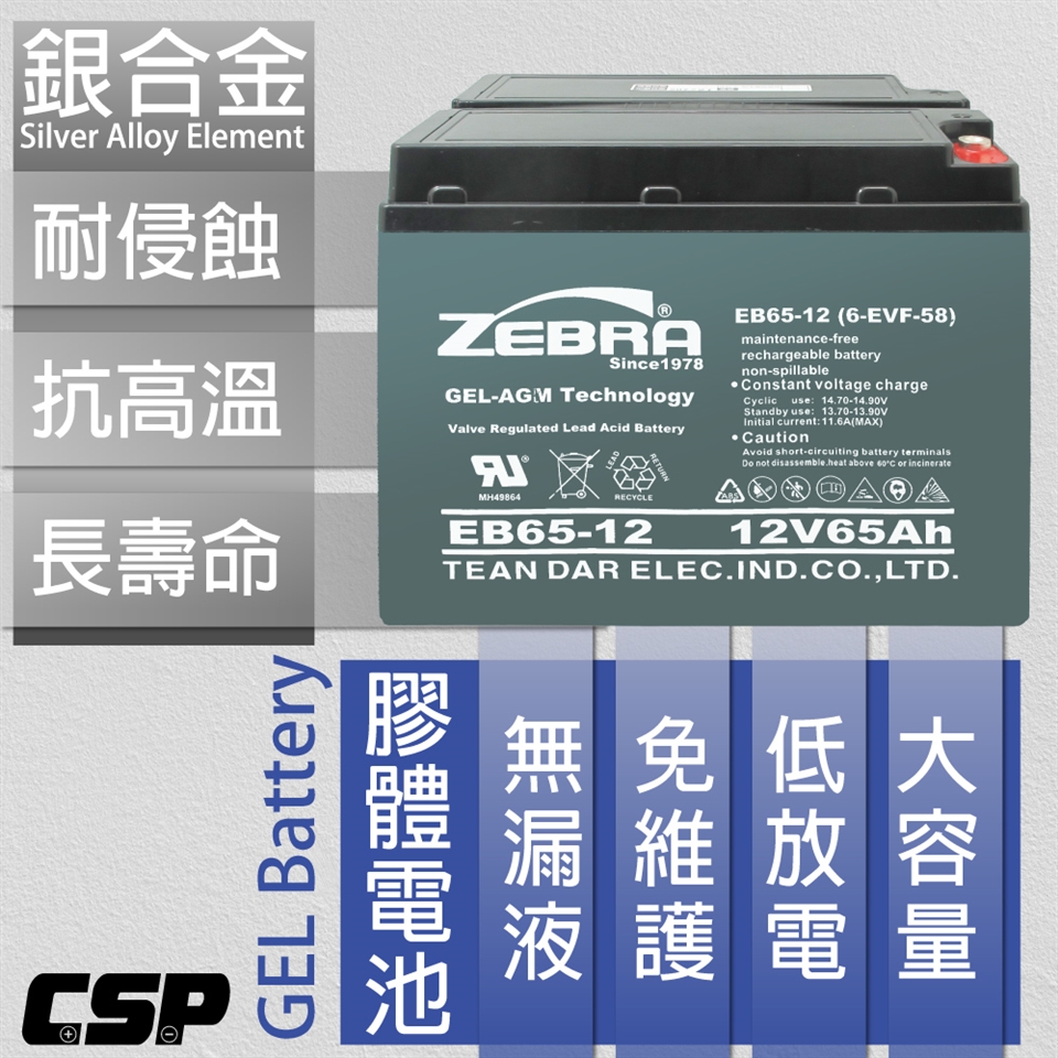 CSP】EB65-12 銀合金膠體電池12V65A 電動車電動機車老人代步車電動輪椅