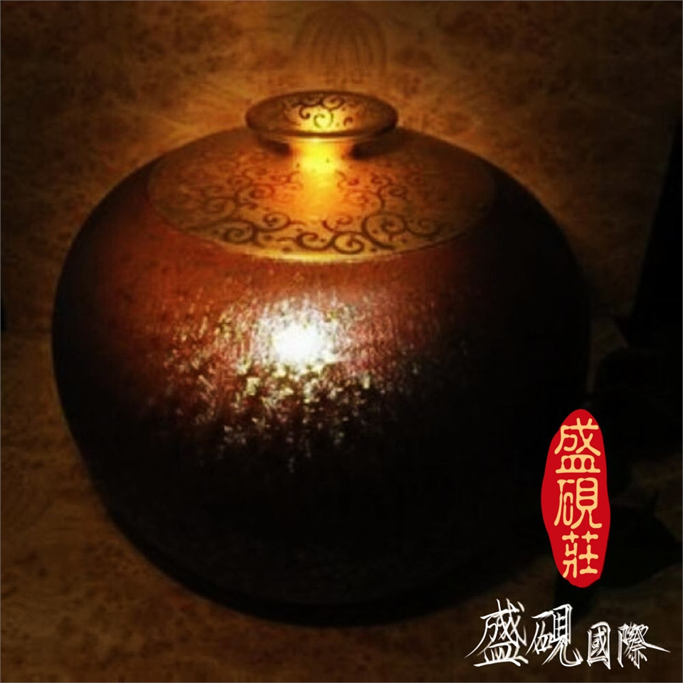 盛硯莊佛教文物】郭明本錳七彩結晶釉鎏金瓶(台灣名家壺)|造型擺飾