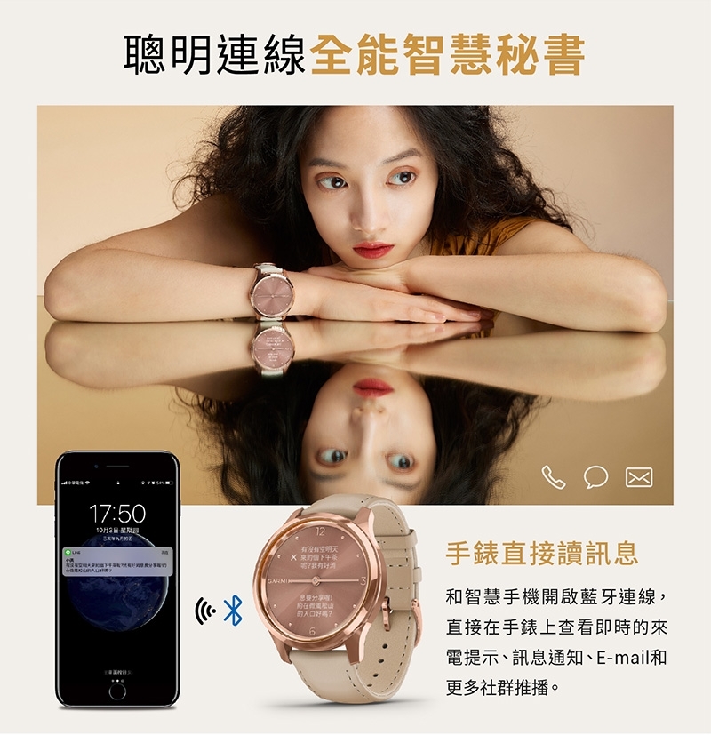 GARMIN】 vivomove luxe 指針智慧腕錶(皮革錶帶) 血氧監測|vivo|ETMall