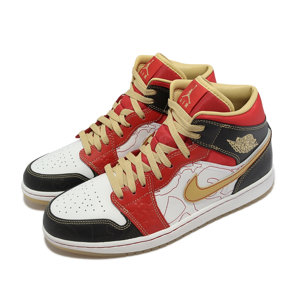 Nike 休閒鞋Air Jordan 1 Mid SE GC 紅金黑白中國風男鞋XQ AJ1 DV0576