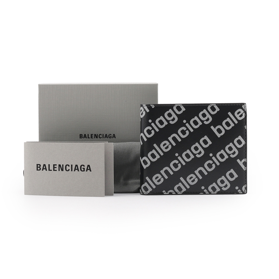 BALENCIAGA 閃亮Logo 平滑牛皮對開8卡短夾(黑色) 594549 23V73 1090|長 