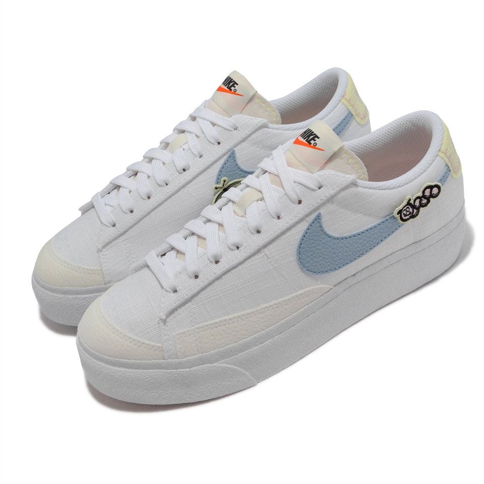 Nike 休閒鞋Blazer Low Platform 白藍女鞋厚底增高刺繡DJ6376-100 [ACS