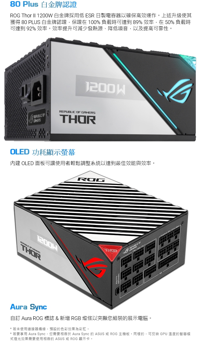 大流行中！ ROG-THOR-1200P ASUS 1200W PC電源(ROG-THOR-1200P2-GAMING