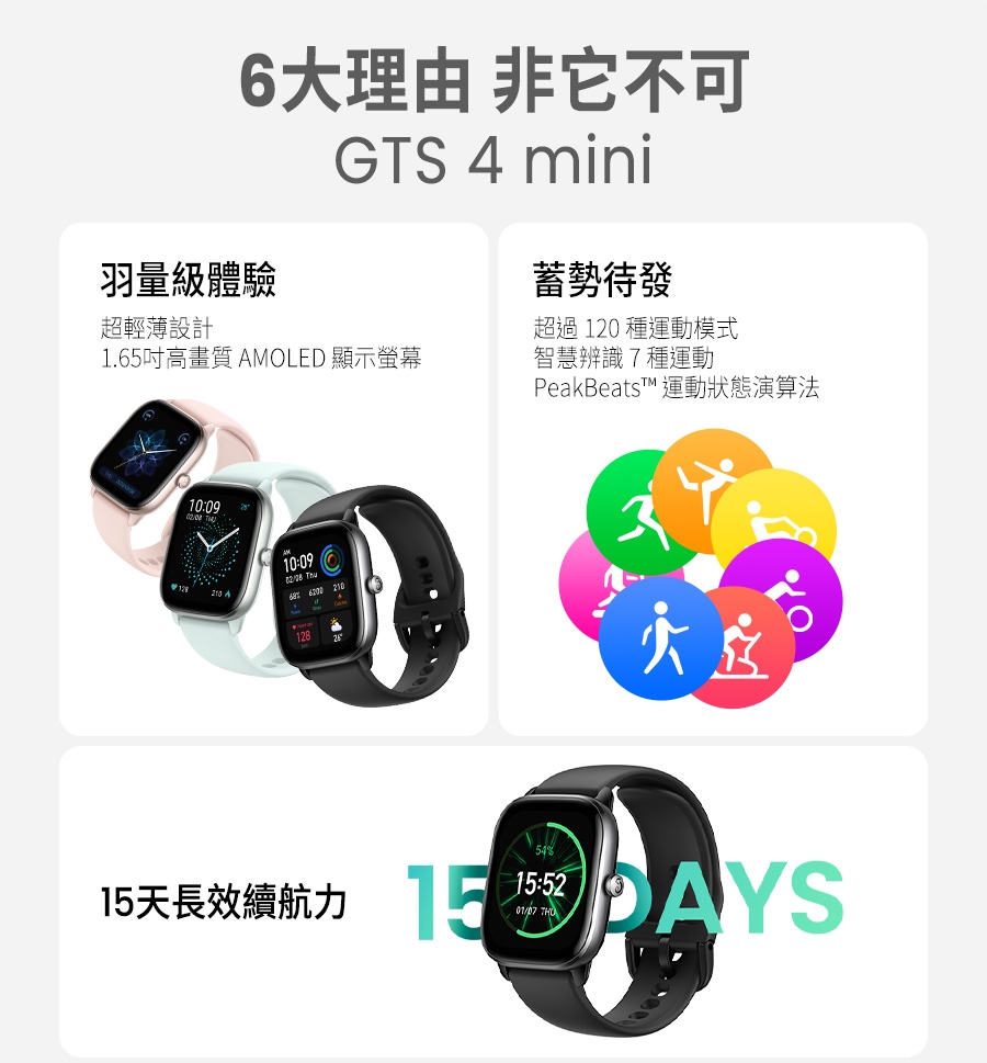 Amazfit 華米】GTS 4 mini 極輕薄健康運動定位智慧手錶(心率血氧監測