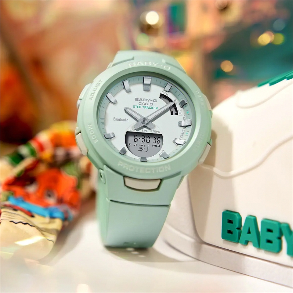 CASIO 卡西歐Baby-G 藍牙計步雙顯運動手錶-酪梨綠(BSA-B100CS-3A)|Baby