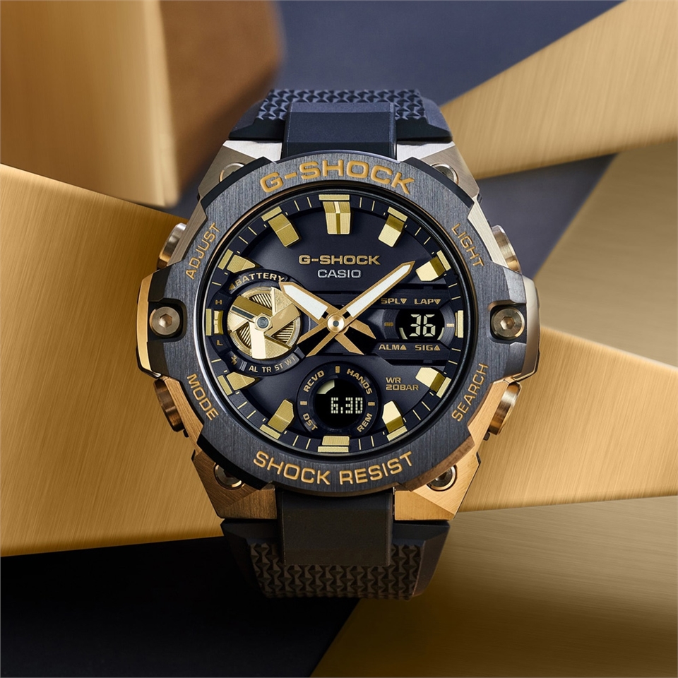 CASIO G-SHOCK 太陽能x藍牙連線奢華黑金雙顯腕錶GST-B400GB-1A9|預購錶 