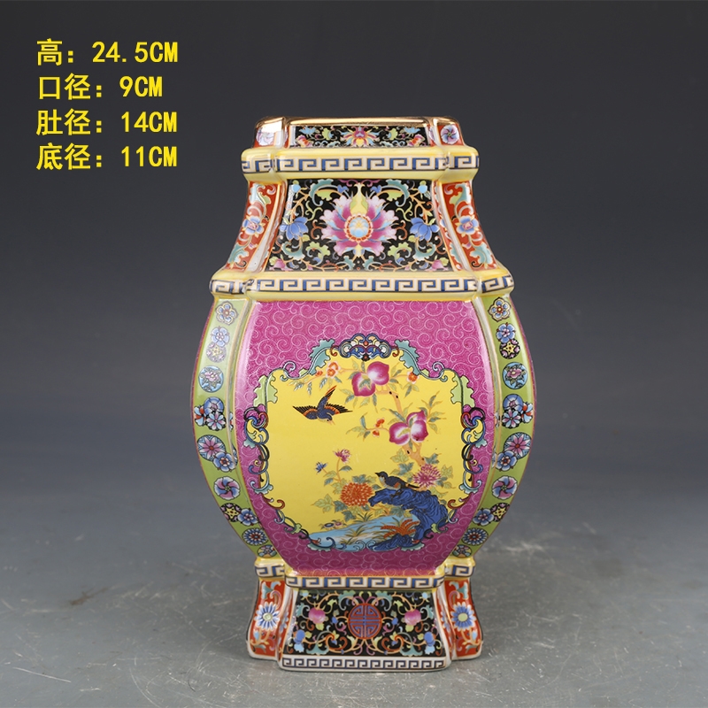 清乾隆瓷器琺瑯彩花鳥紋四方瓶仿古瓷器花瓶|花瓶/器皿|ETMall