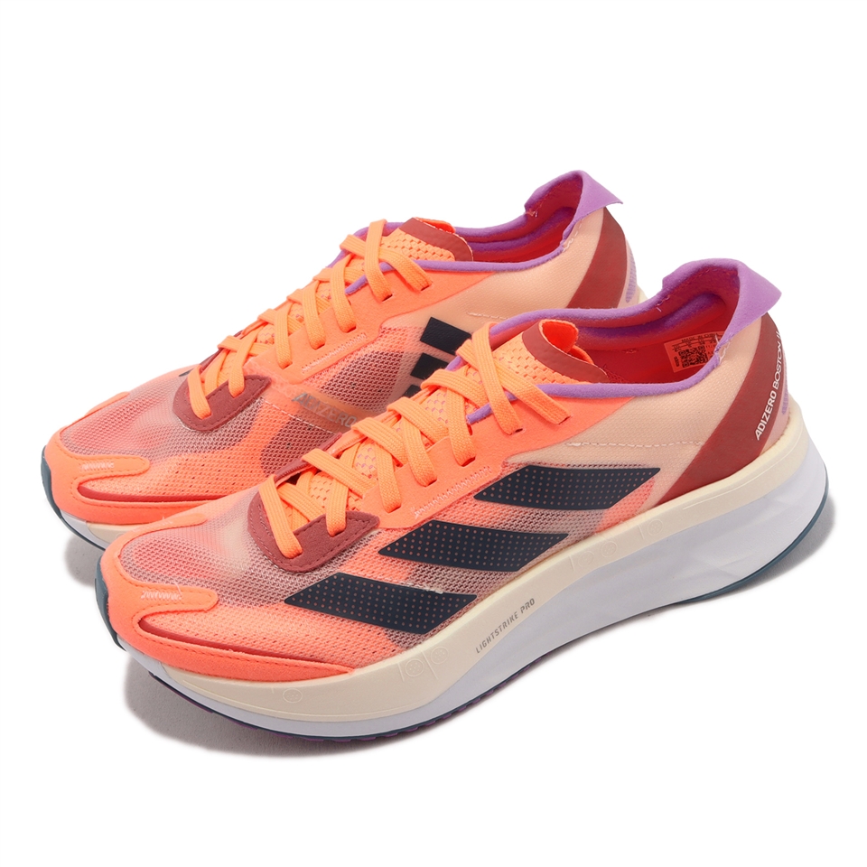 adidas 慢跑鞋Adizero Boston 11 W 女鞋橘紫中長跑路跑厚底運動鞋愛迪