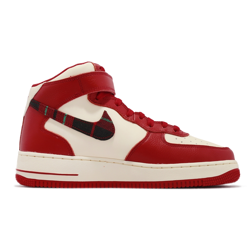 Nike 休閒鞋Air Force 1 Mid 07 LX 男鞋紅奶油白格紋AF1 中筒皮革