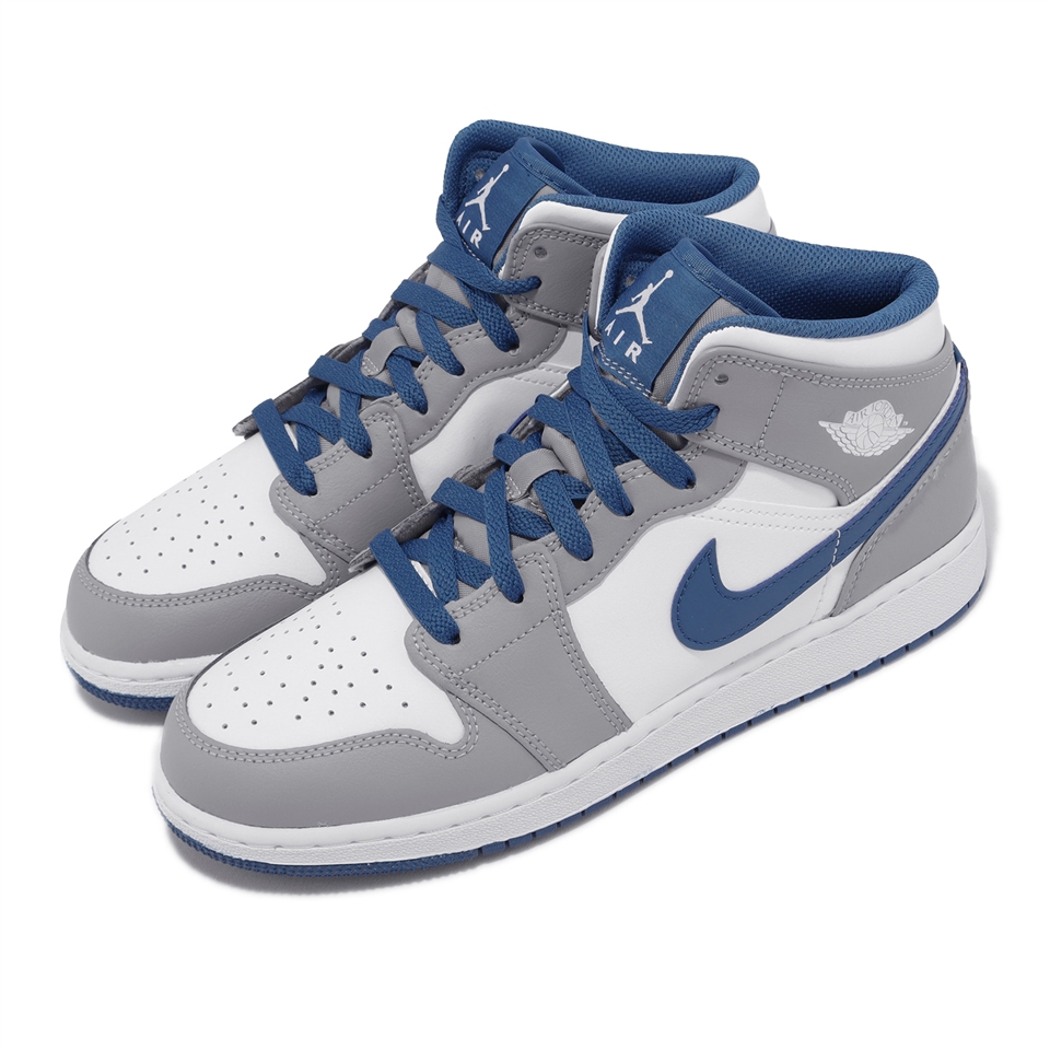 Nike Air Jordan 1 Mid GS 大童鞋女鞋Cement True Blue 灰藍喬丹DQ8423