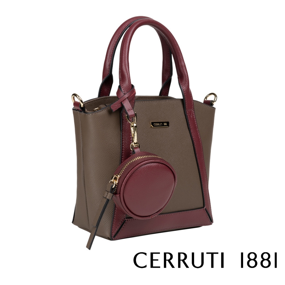 Cerruti 1881 頂級義大利小牛皮手提包/肩背包可可灰限量2折全新專櫃