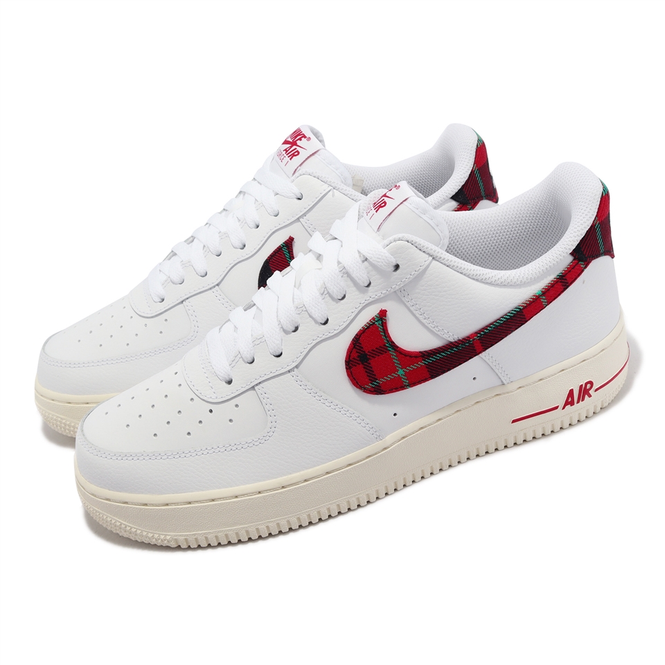 Nike 休閒鞋Air Force 1 07 LV8 白紅格紋男鞋AF1 奶油底仿舊