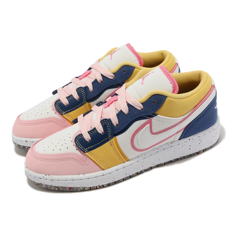 Nike 休閒鞋Air Jordan 1 Low SE GS 大童鞋女鞋白粉紅藍低筒喬丹AJ1