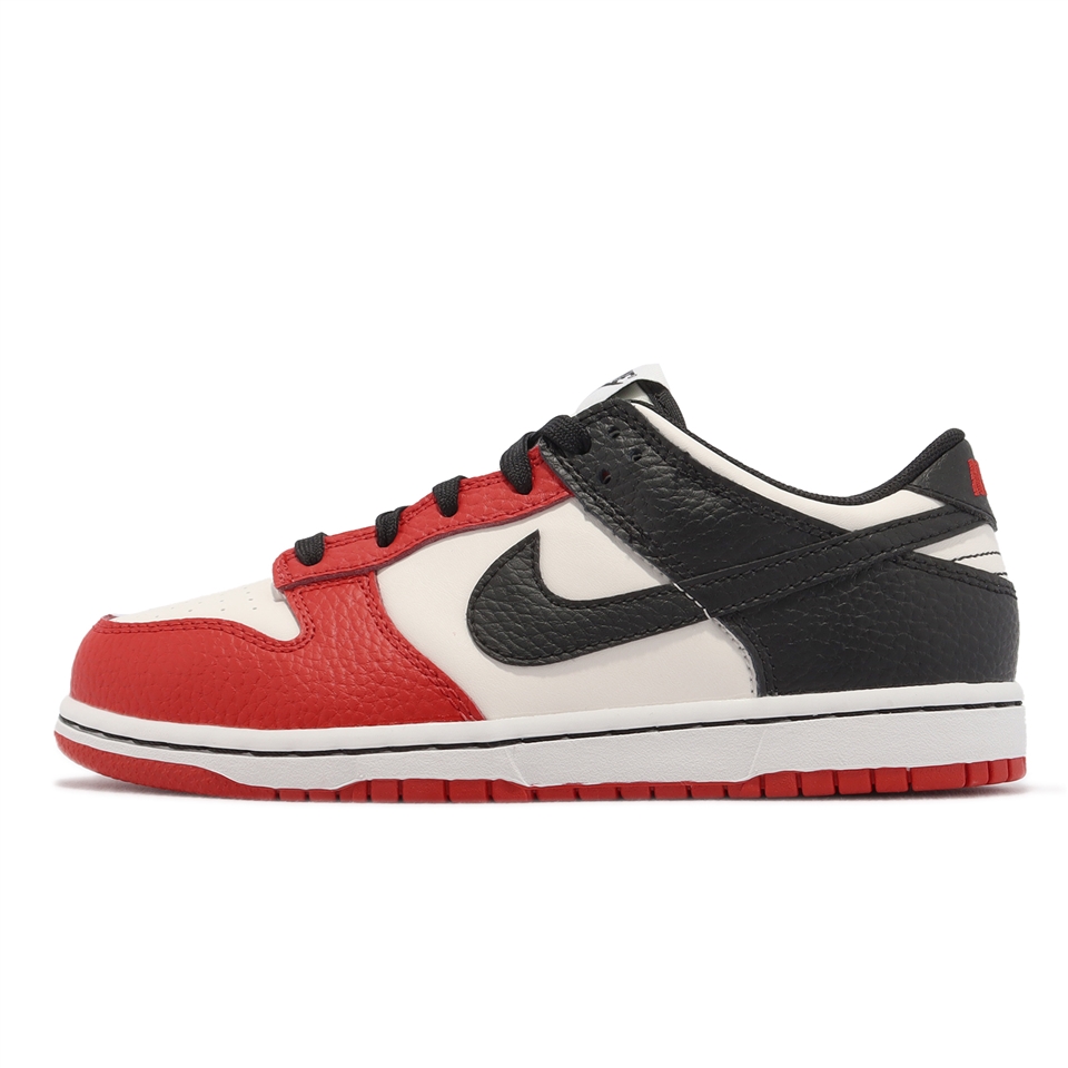 Nike 童鞋Dunk Low PS 大童白黑紅公牛隊75周年經典皮革小朋友親子鞋膠