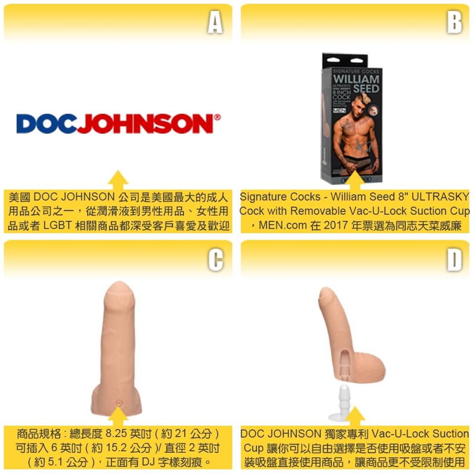 美國DOC JOHNSON 天菜威廉士德擬真8吋陽具WILLIAM SEED ULTRASKYN 8 COCK|假陽具/仿真老二|ETMall東森購物網