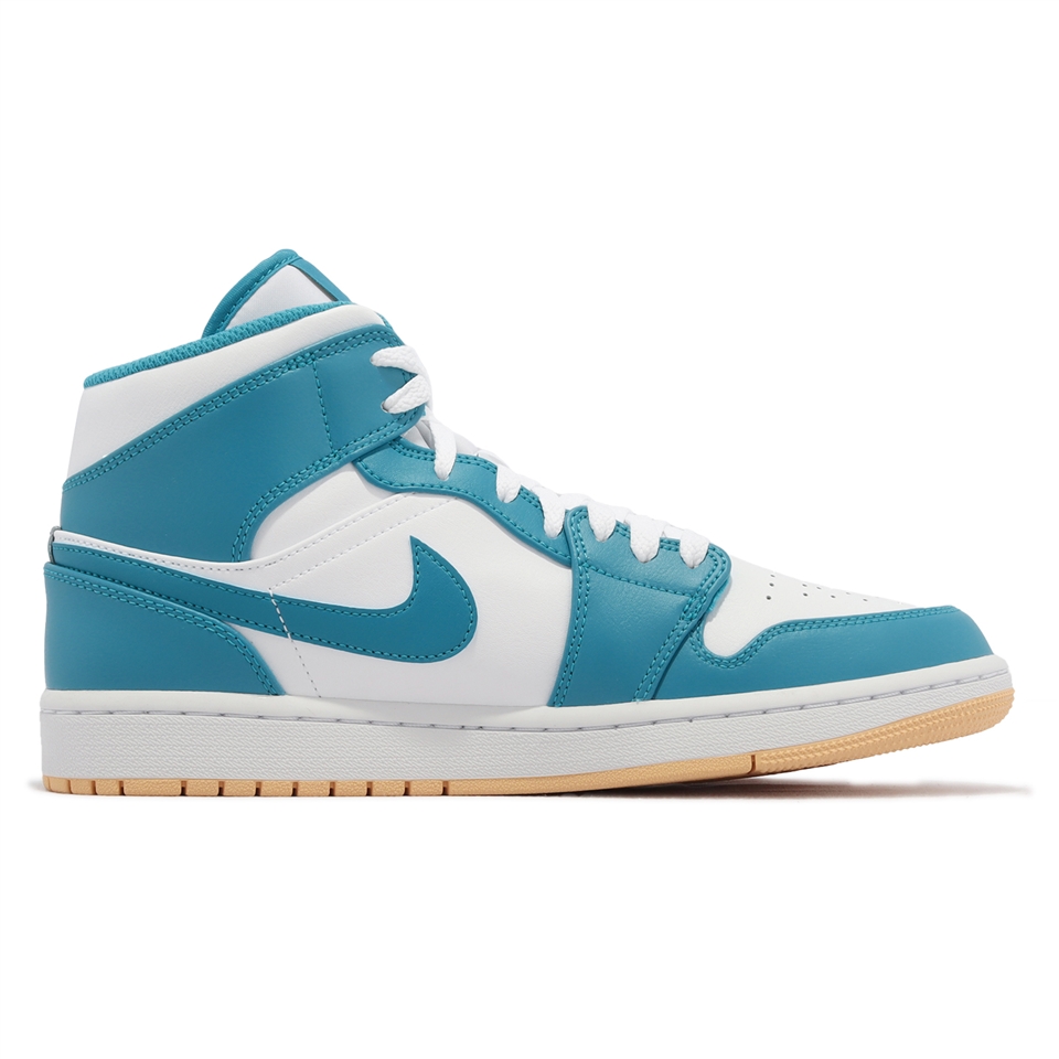 Nike 休閒鞋Air Jordan 1 Mid 男鞋藍白中筒Aquatone 黃底AJ1 喬丹