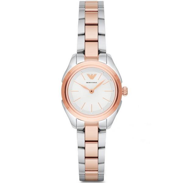 【台南 時代鐘錶 Emporio Armani】亞曼尼 AR11029 都會簡約 鋼錶帶女錶 白/玫瑰金 32mm 公司貨