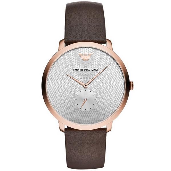 【台南 時代鐘錶 Emporio Armani】亞曼尼 AR11163 波紋菱格面盤 皮革錶帶男錶 玫瑰金/白 42mm