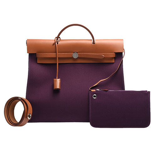 hermes herbag zip银色穿扣锁头造型手提/肩背包(葡萄紫39cm-附万用小