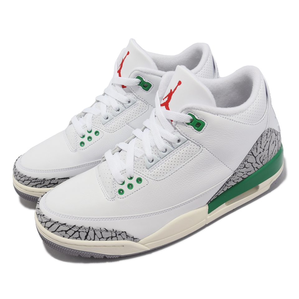Nike 休閒鞋Wmns Air Jordan 3 Retro 女鞋男鞋白綠爆裂紋AJ3 氣墊
