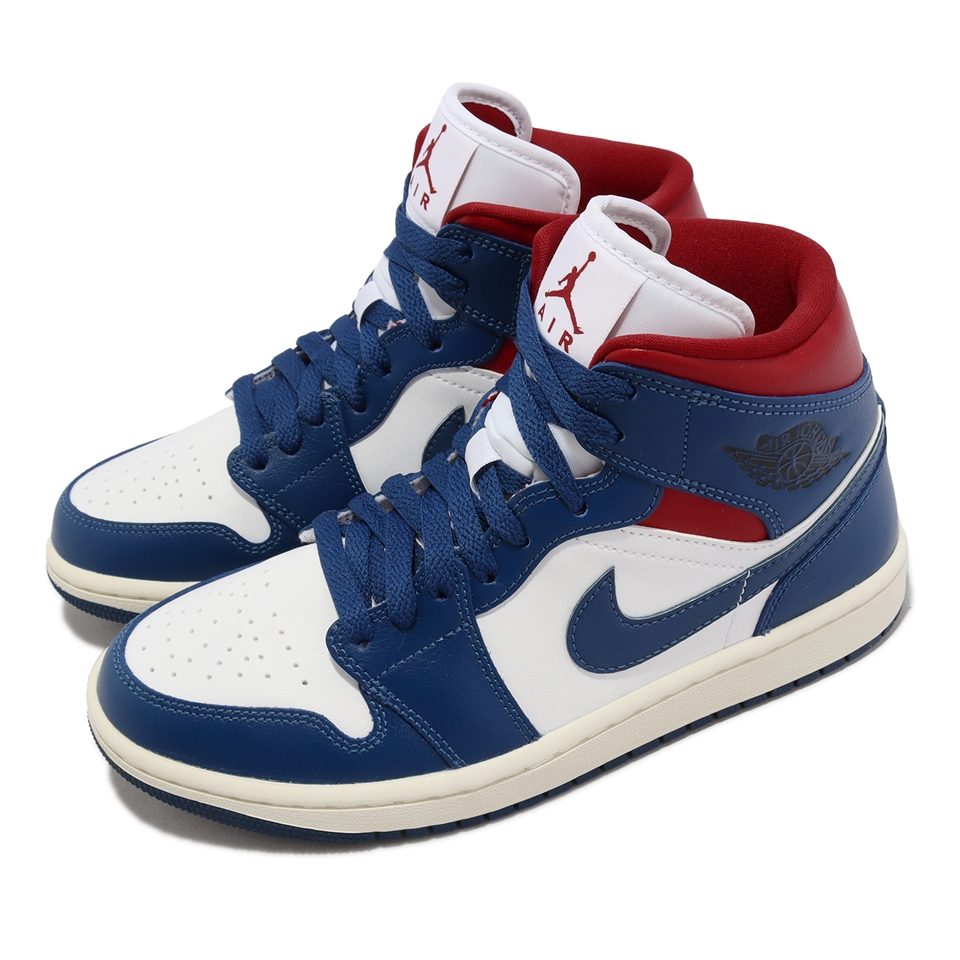 Nike 休閒鞋Wmns Air Jordan 1 Mid 女鞋男鞋藍白紅拼接AJ1 皮革BQ6472