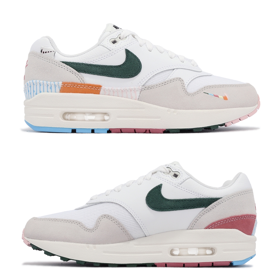 Nike 休閒鞋Wmns Air Max 1 女鞋白綠氣墊復古條紋花拼接FQ0256-131