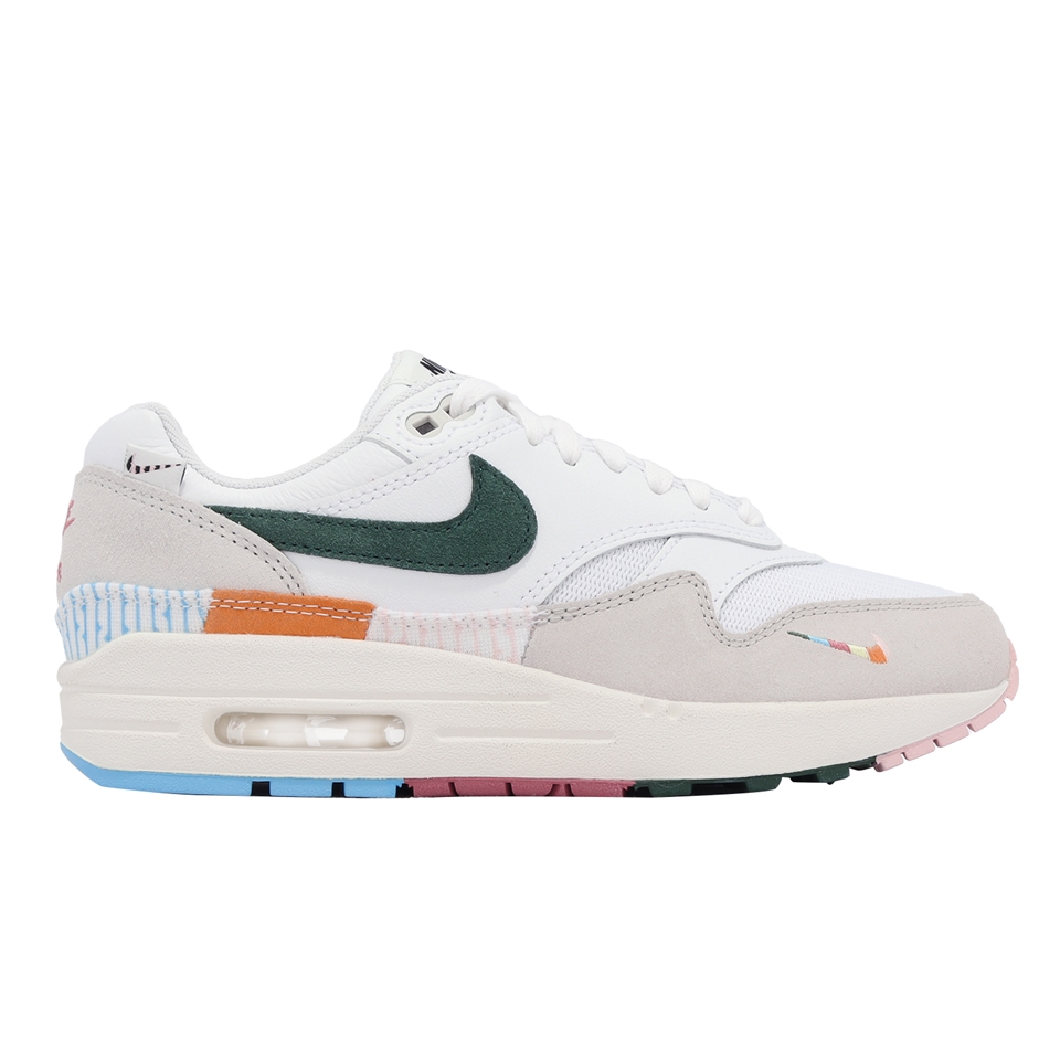 Nike 休閒鞋Wmns Air Max 1 女鞋白綠氣墊復古條紋花拼接FQ0256-131