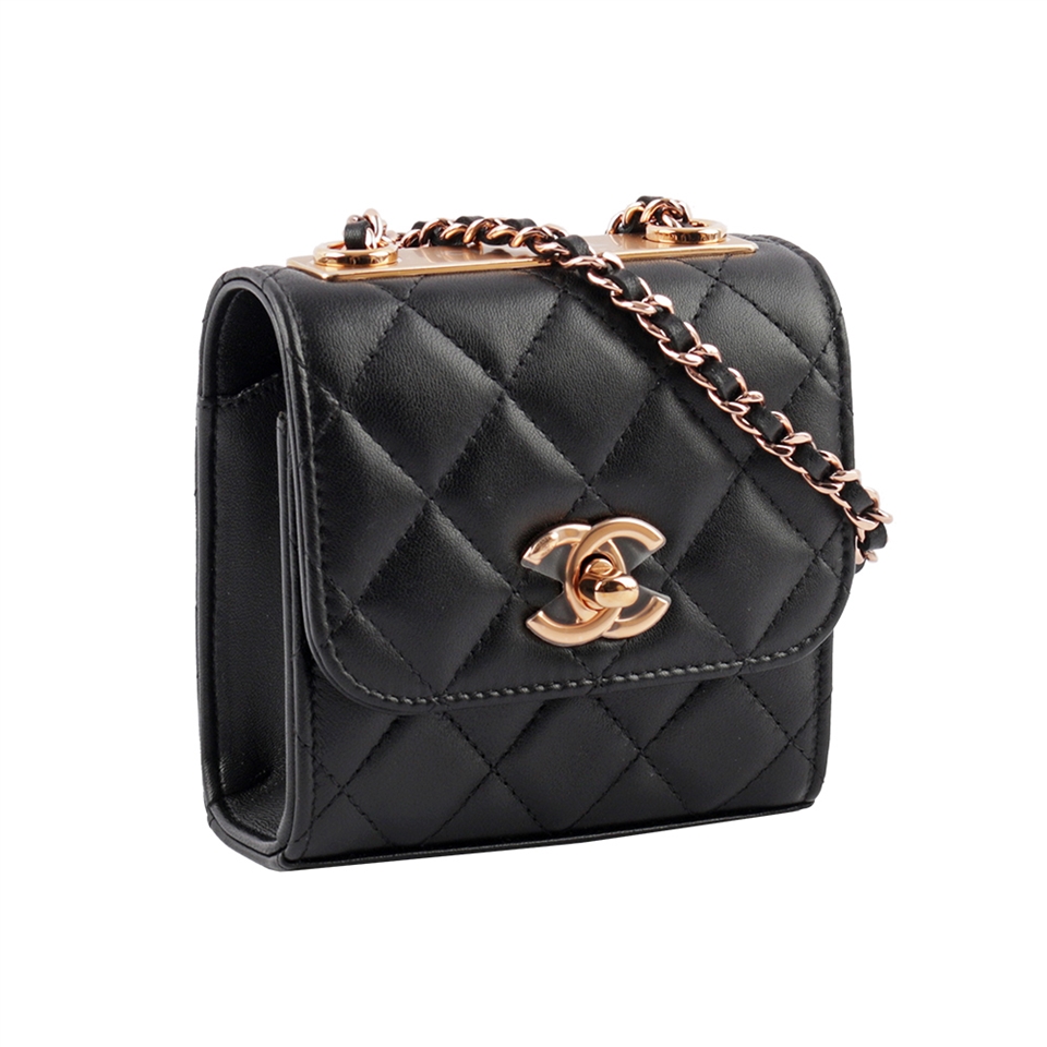 CHANEL Trendy CC 玫瑰金釦迷你翻蓋斜背包(黑色) A81633 B07163 94305