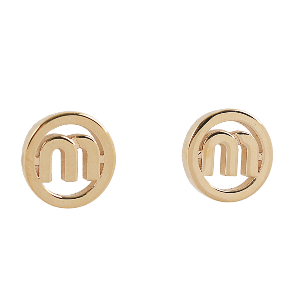 MIU MIU M Logo 圓形針式耳環(金色) 5JO913 2F6S F0056