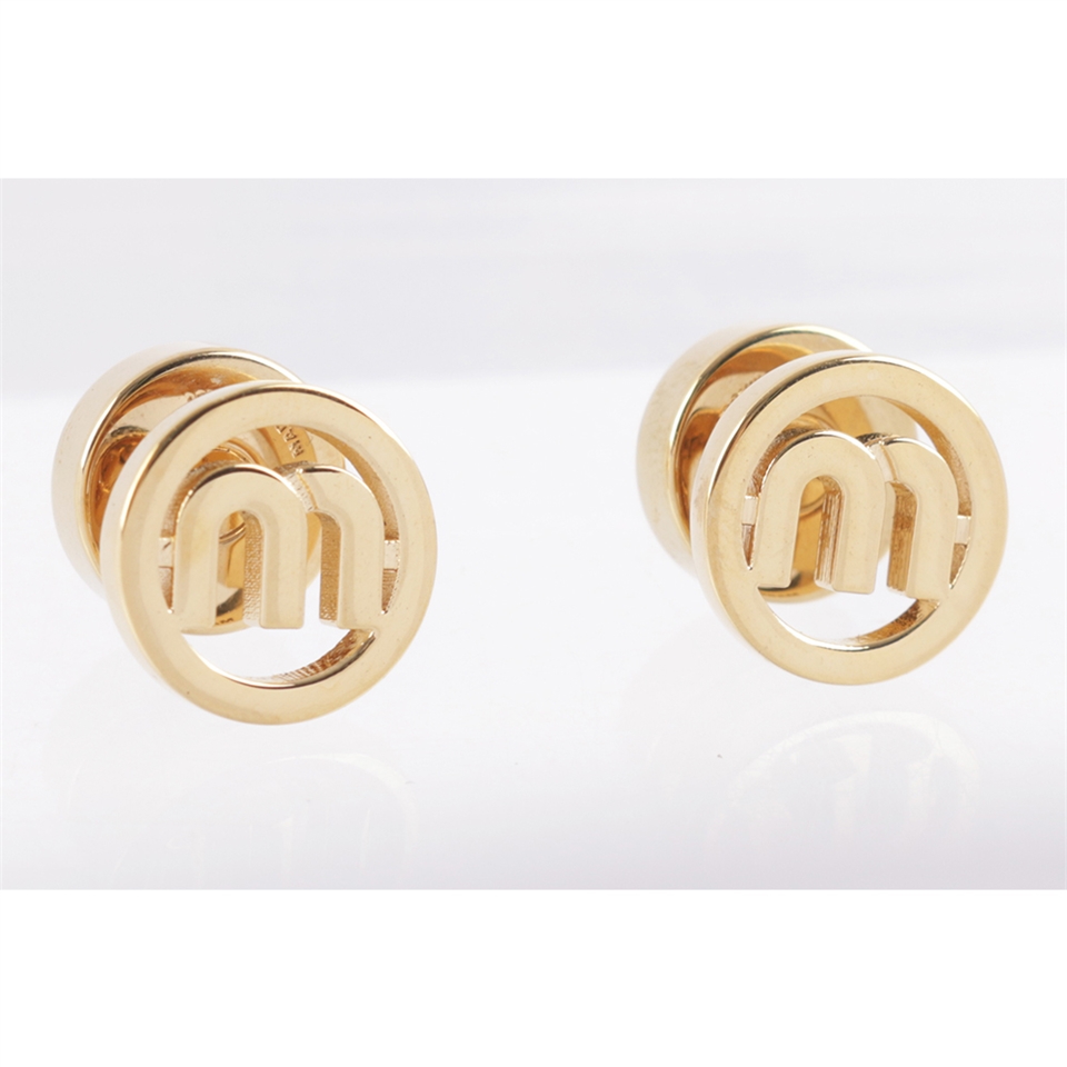 MIU MIU M Logo 圓形針式耳環(金色) 5JO913 2F6S F0056