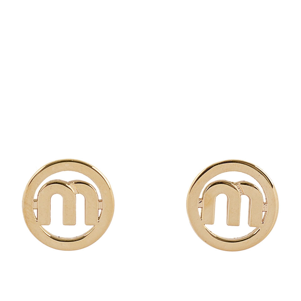 MIU MIU M Logo 圓形針式耳環(金色) 5JO913 2F6S F0056