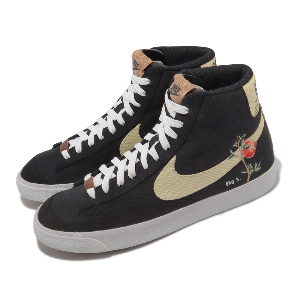 Nike 休閒鞋Blazer Mid 77 男鞋黑米白中筒刺繡石榴軟木塞CI1166-001