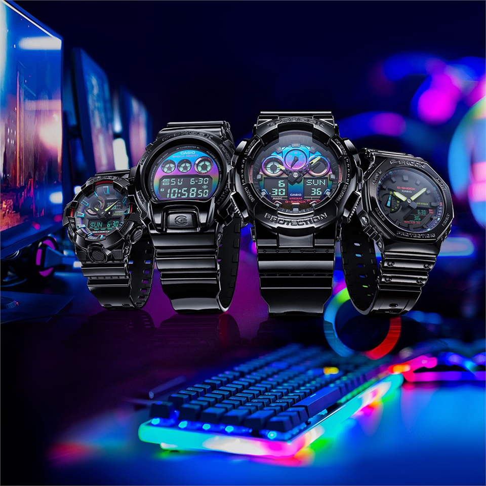 CASIO 卡西歐G-SHOCK AI 探索虛擬彩虹系列電子錶(DW-6900RGB-1)|會員獨