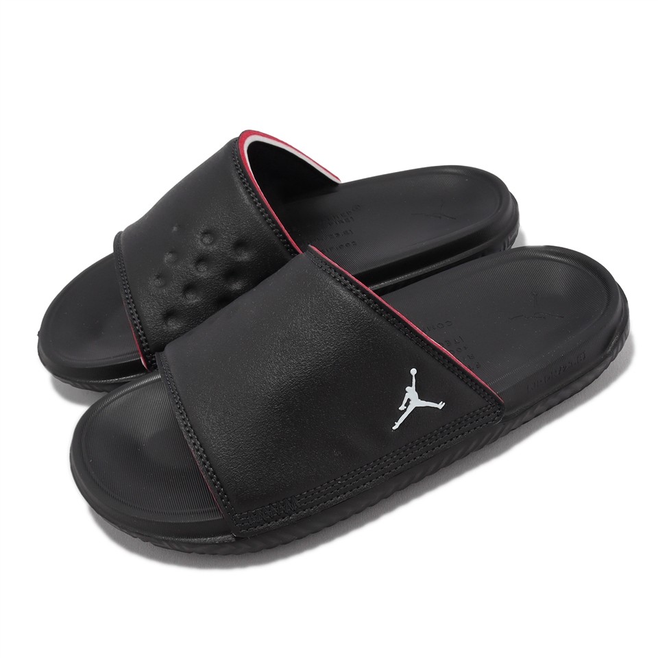 Nike 拖鞋Jordan Play Slide GS 女鞋大童鞋黑紅皮革一片拖運動拖鞋喬丹