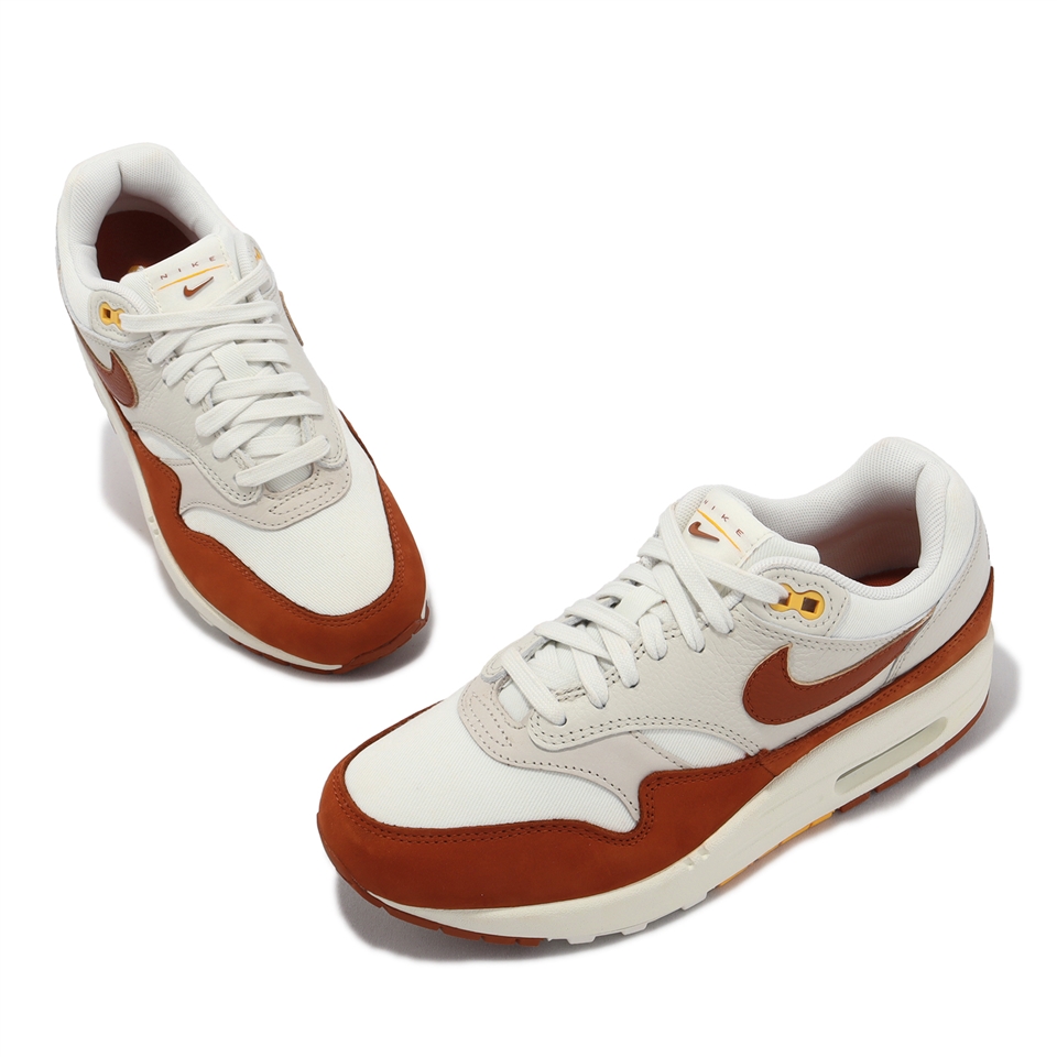 Nike 休閒鞋Wmns Air Max 1 LX 女鞋白橘氣墊拼接皮革麂皮運動鞋FD2370